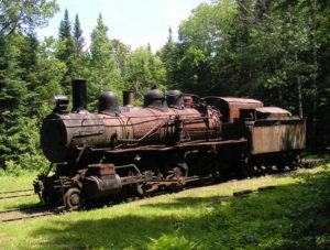 Abandoned train engines rust away in Maine woods